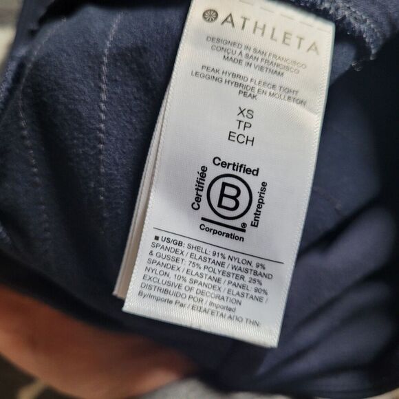 Athleta Peak Hybrid Fleece Tight Legging Size Xsmall Navy Blue Thermal Athletic - Picture 4 of 10